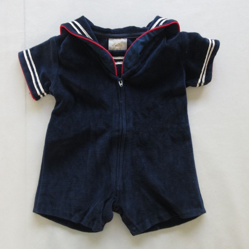 Vtg Little Bitty 12M Blue Sailor Outfit Shorts One Piece 12 Months